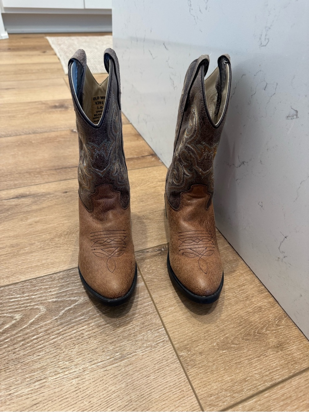 Old West Tan Kid Western Boots size 1.0 D VJ91111 - Picture 2 of 7